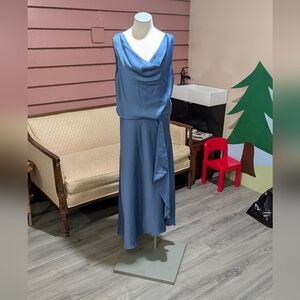Blue Satin Midi Dress